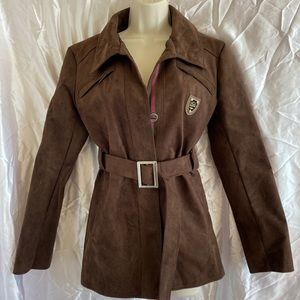 Brown suede Armani coat with belt